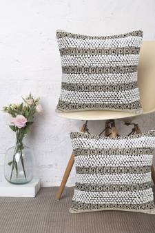 Stave Collection by Mezposh : Natural & Beige Cotton Jacquard Cushion Cover with Striped Pattern (18x18in) Set of 2