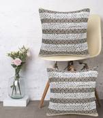Stave Collection by Mezposh : Natural & Beige Cotton Jacquard Cushion Cover with Striped Pattern (18x18in) Set of 2