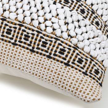 Stave Collection by Mezposh : Natural & Beige Cotton Jacquard Cushion Cover with Striped Pattern (18x18in) Set of 2 3