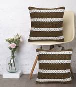 Stave Collection by Mezposh : Natural & Mustard Cotton Jacquard Cushion Cover with Striped Pattern (18x18in) Set of 2