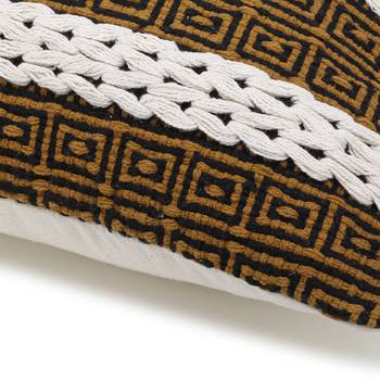 Stave Collection by Mezposh : Natural & Mustard Cotton Jacquard Cushion Cover with Striped Pattern (18x18in) Set of 2 3