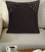 Mezposh Motley Chocolate Brown Pure Wool Solid Self Design Tasselled Cushion Cover (16"x16")