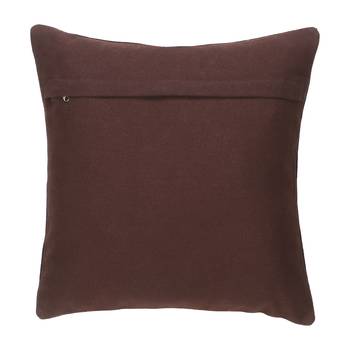 Mezposh Motley Chocolate Brown Pure Wool Solid Self Design Tasselled Cushion Cover (16"x16") 2