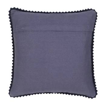 Mezposh Dazzle Dazzle Grey & Navy Cotton Lurex Solid Self Design Pompom Cushion Cover (16"X16") 2