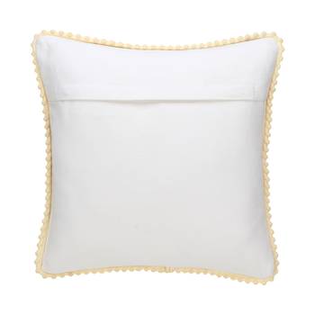 Mezposh Dazzle Dazzle Silver & natural Cotton Lurex Solid Self Design Pompom Cushion Cover (16"X16") 2