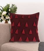 Mezposh Droplet Wine Cotton Velvet Solid Self Design Tasselled Cushion Cover (16"X16")