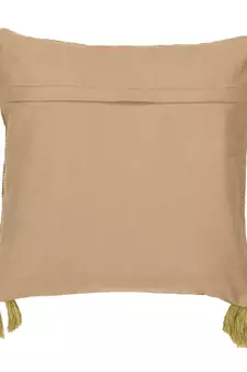 Mezposh Motley Beige & Green Cotton Corduroy Striped Tasselled Cushion Cover (16"x16")