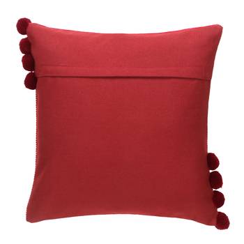 Mezposh Motley Maroon Cotton Corduroy Striped Pompom Cushion Cover (16"x16") 2