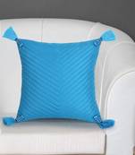 Mezposh Rasta Blue Polyester Quilted Geometric Tasselled Cushion Cover (12"x12")