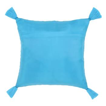 Mezposh Rasta Blue Polyester Quilted Geometric Tasselled Cushion Cover (12"x12") 2