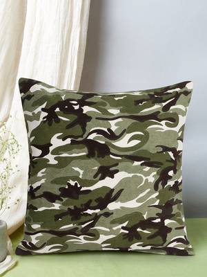 Mezposh Nomad Green & Multi Cotton Canvas Camouflage Print Cushion Cover (16"x16") 1