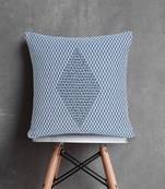 Mezposh Indigo Blue & White Polycotton Jacquard Embellished Cushion Cover (16"x16")