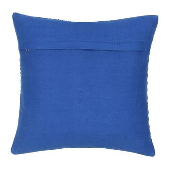 Mezposh Indigo Blue & White Polycotton Jacquard Embellished Cushion Cover (16"x16") 2