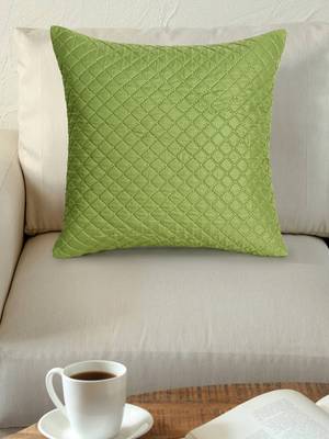 Mezposh Rasta Parrot Green Polyester Checked Quilted Cushion Cover (16"x16") 1