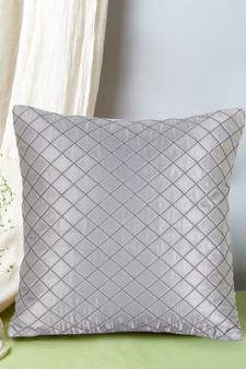 Mezposh Rasta Grey Satin (Polyester) Checked Quilted Cushion Cover (14"X14")
