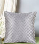 Mezposh Rasta Grey Satin (Polyester) Checked Quilted Cushion Cover (14"X14")