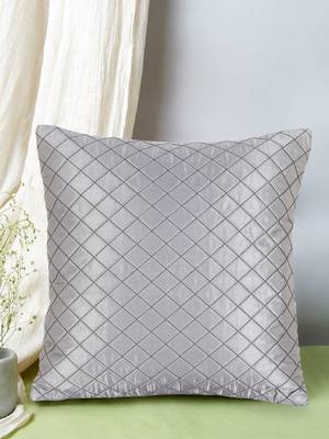 Mezposh Rasta Grey Satin (Polyester) Checked Quilted Cushion Cover (16"X16") 1