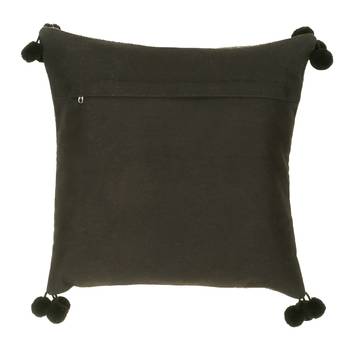 Mezposh Motley Grey Wool Solid Self Design Pompom Cushion Cover (16"x16") 2