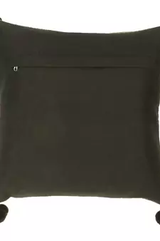 Mezposh Motley Grey Wool Solid Self Design Pompom Cushion Cover (16"x16")