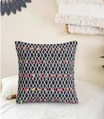 Mezposh Acoustic Black White & Multi Cotton Jacquard Quirky Pompom Cushion Cover (16"x16")