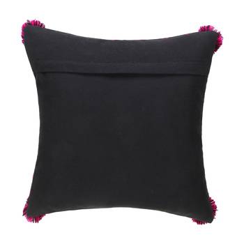 Mezposh Nomad Pink & Black Polyester Jacquard Quirky Pompom Cushion Cover (16"x16") 2