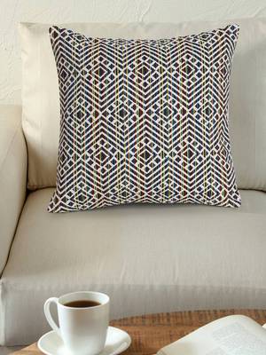 Mezposh Acoustic Natural & Multi Cotton Jacquard Textured Cushion Cover (16"x16") 1