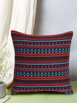 Mezposh Stave Navy & Multi Acrylic Jacquard Textured Cushion Cover (16"x16") 1