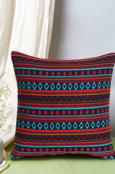 Mezposh Stave Navy & Multi Acrylic Jacquard Textured Cushion Cover (16"x16")