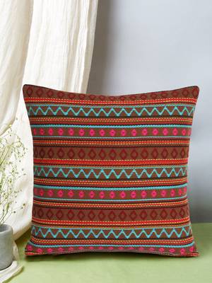 Mezposh Stave Brown & Multi Acrylic Jacquard Textured Cushion Cover (16"x16") 1