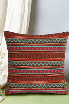 Mezposh Stave Brown & Multi Acrylic Jacquard Textured Cushion Cover (16"x16")