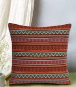 Mezposh Stave Brown & Multi Acrylic Jacquard Textured Cushion Cover (16"x16")