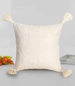 Mezposh Rasta Natural Cotton Self Design Tasselled Cushion Cover (12"X12")