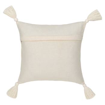 Mezposh Rasta Natural Cotton Self Design Tasselled Cushion Cover (12"X12") 2