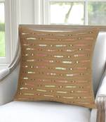 Mezposh Dazzle Beige Cotton Handloom Striped Embellished Cushion Cover (16"x16")