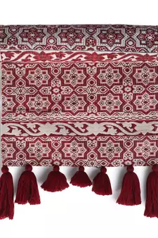 Mezposh Tribal Natural & Red Polycotton Jacquard & Lurex 6 Seater Ethnic Motifs Table Runner with Tassels (180x40 cm)
