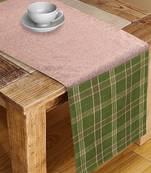 Mezposh Maverick Green & Brown Polycotton Canvas 6 Seater Checked Table Runner with Textured (180x40 cm)