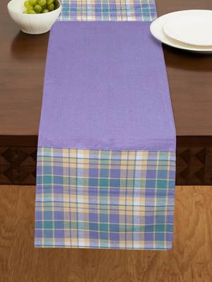 Mezposh Maverick Purple & Yellow Polycotton Canvas 6 Seater Checked Table Runner with Textured (180x40 cm) 1
