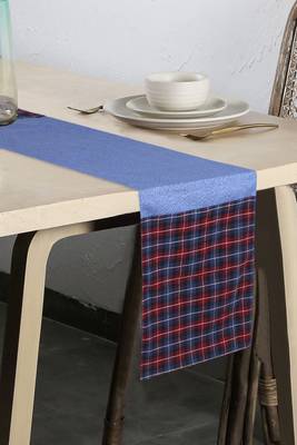 Mezposh Maverick Red & Blue Polycotton Canvas 6 Seater Checked Table Runner with Textured (180x40 cm) 1