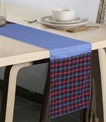 Mezposh Maverick Red & Blue Polycotton Canvas 6 Seater Checked Table Runner with Textured (180x40 cm)