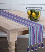 Mezposh Dazzle Blue & Multi Cotton Jacquard & Lurex 6 Seater Geometric Table Runner with Tassels (180x40 cm)