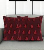 Mezposh Droplet Wine Cotton Velvet Solid Self Design Tasselled Cushion Cover (16"X16") (Set of 2)