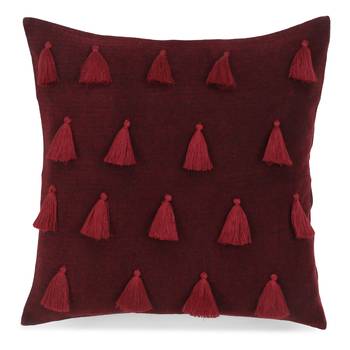 Mezposh Droplet Wine Cotton Velvet Solid Self Design Tasselled Cushion Cover (16"X16") (Set of 2) 2