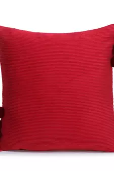 Mezposh Motley Maroon Cotton Corduroy Striped Pompom Cushion Cover (16"x16") (Set of 2)