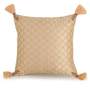 Mezposh Rasta Beige Polyester Quilted Checked Tasselled Cushion Cover (12"x12") (Set of 2) 2