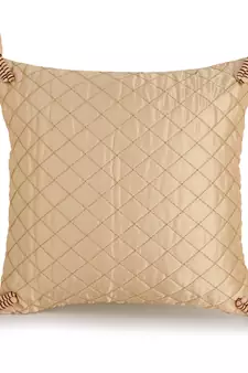 Mezposh Rasta Beige Polyester Quilted Checked Tasselled Cushion Cover (12"x12") (Set of 2)