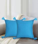 Mezposh Rasta Blue Polyester Quilted Geometric Tasselled Cushion Cover (12"x12") (Set of 2)