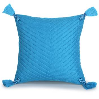 Mezposh Rasta Blue Polyester Quilted Geometric Tasselled Cushion Cover (12"x12") (Set of 2) 2