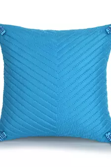Mezposh Rasta Blue Polyester Quilted Geometric Tasselled Cushion Cover (12"x12") (Set of 2)