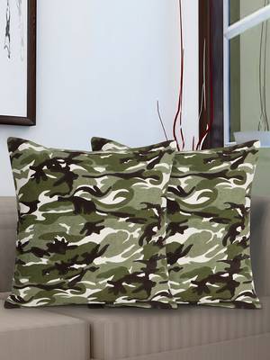 Mezposh Nomad Green & Multi Cotton Canvas Camouflage Print Cushion Cover (16"x16") (Set of 2) 1