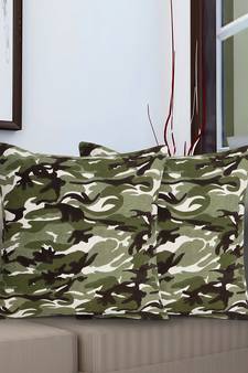 Mezposh Nomad Green & Multi Cotton Canvas Camouflage Print Cushion Cover (16"x16") (Set of 2)